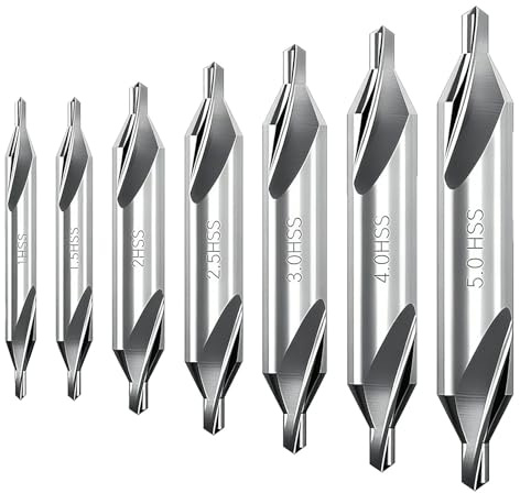 7 Piece Centre Drill Bit Set, HSS 60° Pilot Drill Bits for Metal, 1–5mm Double Ended Centre Bits for Lathe, Precision Starter & Countersink Drilling (Silver)