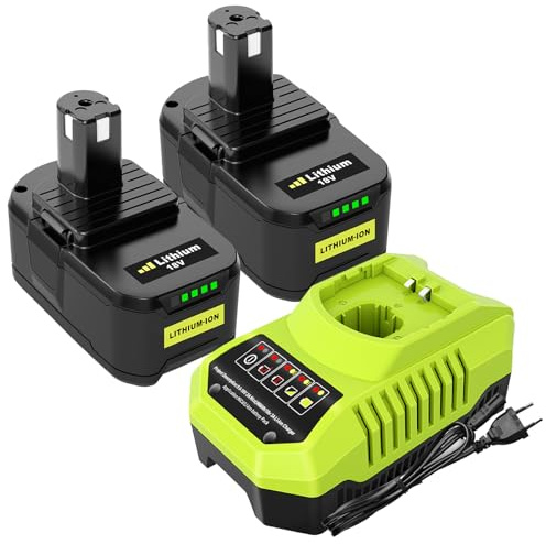 2Stück RB18L50 18V 5,5Ah Ersatzakku für Ryobi Akku und Ladegerät BCL14181H | 1Stück 9,6V-18V 3A für Ryobi Lithium-Ionen & NI-Mh Ladegerät BCL14181H