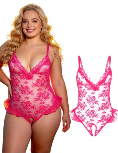 comeondear Lingerie Sexy Femme Ouverte Body Dentelle Dos Nu Grande Taille | Tenue Hot,sous-Vêtements,Dessous Décolleté en V,Babysuit Chic,Top Élégant,Teddy Cou V,One-piece,Nuisette,Négligé