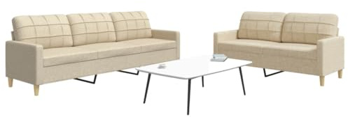 Yisssmeng 2-TLG. Sofagarnitur Creme Stoff mit Metallrahmen Modernes Zweisitzer & Dreisitzer Sofa Set 157/226 cm Breit Bequeme Schlafcouch Wohnzimmer für Living Room, Büro, Esszimmer