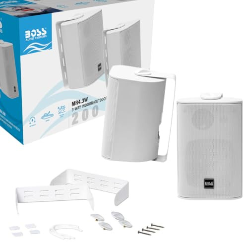 KIT Set pour Boss Audio Systems MR4.3W, 2 Haut-parleurs 3 Voies, 100 W RMS, 200 W Max, 4 ohms, étanches, pour Piscine, Bateau, intérieur/extérieur, Vendu par Paire avec Supports de Fixation Inclus