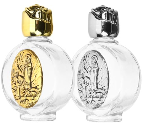 NULYLU Lot de 2 Bouteilles d'eau Bénite en Verre Rechargeables, Récipient Facile à Remplir et Étanche, Décor Religieux pour Saison de Vacances et Voyage