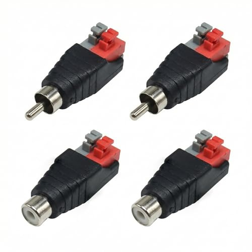SGETHCH 4 Pcs Rca to Speaker Wire Adapters,Rca to Speaker Cable Adapter,Gold Plated Rcas Male to Av Screw Terminal Adapter,Spring Press Balun Phono Plug Connectors,for CCTV Home Audio & Subwoofer