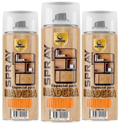 SPSIL Pintura Madera Pino Tea 400ml(pack of 3) para Madera Barniz Spray, Aerosol Especial, Ideal para Renovación de Muebles y Superficies de Madera