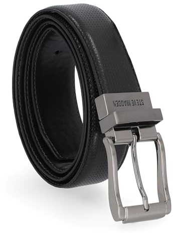 Steve Madden Men's Reversible Dress Casual Every Day Leather Belt, Black/Brown (Perforated), 36