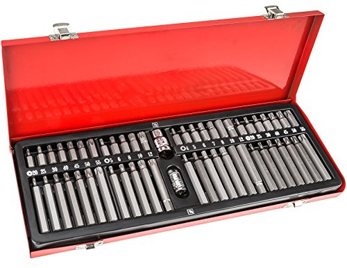 tectake Bitsatz im Werkzeugkoffer für Innensechskant Schrauben Bits Torx Innen-Vielzahn Innen-6-kant aus Chrom-Vanadium Stahl - Diverse Modelle - (54 teilig | Nr. 402445)
