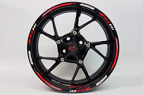 Bike Label - Adesivo per tallone del cerchione GP-Style Racing 1000, rosso, set completo, per 16'', 17'' e 18'' (bande del cerchione da 9 mm di larghezza), per 2 motocicli o 4 cerchioni di automobile