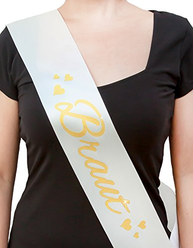 Oblique Unique® Braut Schärpe cremefarben mit Goldener Beschriftung und Herzen I Bride to Be Hen Party I JGA I Hochzeit