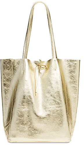 Caspar Großer Damen Leder Shopper Metallic Schultertasche mit Sicherheitsfach - CLASSIC LINE - Modell No.781 - Made in Italy, Farbe:gold metallic, Accessoires:One Size