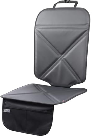 Viaviat Autositzschoner aus Leder, Wasserdichter Kindersitzunterlage mit Dicker Polsterung und 2 großen Taschen, Robuster Trittschoner für alle Autositze(Schwarz)