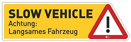 iSecur Aufkleber Slow Vehicle I 10 x 3 cm I Achtung langsames Fahrzeug I als Hinweis oder Fun-Aufkleber für Oldtimer Bulli Auto Roller I kfz_359