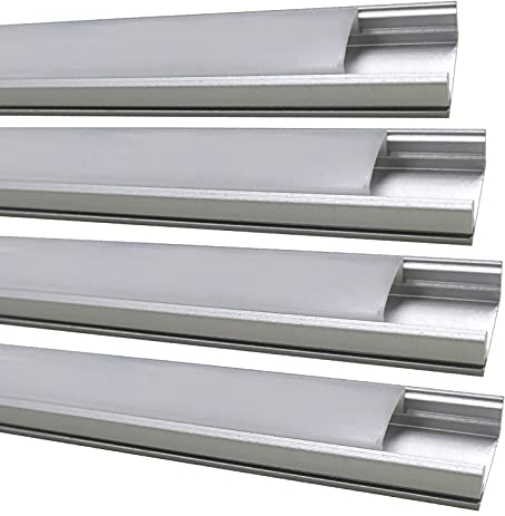 LED ATOMANT Pack 4x Perfil de Aluminio, 1 metro para Tira LED con Tapa Translucida, Tapones de los Extremos y clips de montaje Incluidos, Canaleta LED