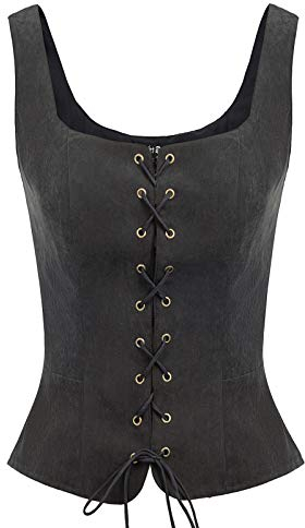 SCARLET DARKNESS Damen Renaissance Weste Cosplay Kostüm Wildleder Retro Lace-up Weste Mantel Schwarz 2XL
