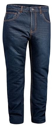GREAT BIKERS GEAR - Jeans protettivi da uomo, fodera aramidica, pantaloni da motociclista con fodera di protezione rinforzata, protezioni per ginocchia e fianchi (blu scuro, 86 x 81 cm)
