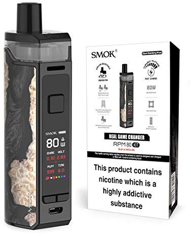 Smok Rpm 80 Vaping Kit, Compact, User Friendly, Balance of Power and Portability, Compatible with Rpm Coils, 2mL, E Cigarettes, E Cig, Starter Kit, Smok Vaping, No Nicotine (Black Stabilizing Wood)
