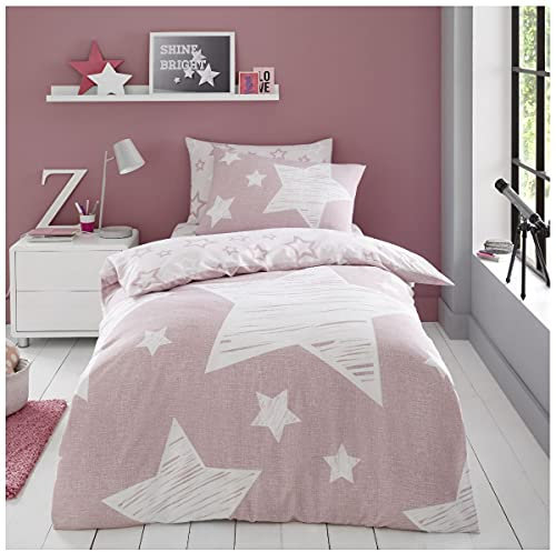 GC GAVENO CAVAILIA Set copripiumino con stampa, facile da pulire, traspirante, reversibile, con stelle, per letto singolo, lavabile, rosa cipria