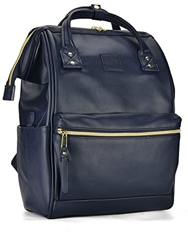 Kah&Kee Leather Laptop Backpack for Women, Waterproof & Anti-Theft, Ideal Nappy Bag for Work, Travel, Doctors & Teachers (Navy II)