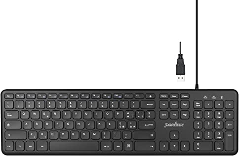 Perixx PERIBOARD-210 Kabelgebundene USB-Tastatur in voller Größe - leise Scherentasten mit niedrigem Profil - für PC Laptop Tablet - Multimediatasten - Italienisches Layout - Schwarz