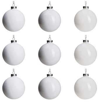 DN DECONATION Adornos de bola de Navidad de cristal blanco, bolas de Navidad colgantes para decoración de árbol de Navidad, juego de 9 decoraciones para vacaciones, Halloween, regalo de fiesta de boda