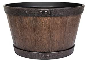 Lightweight Recycled Plastic Garden Pot Planter with Drainage Holes | UV Resistant & Frostproof | Oban Whiskey Country Barrel (Small Dark Oak)
