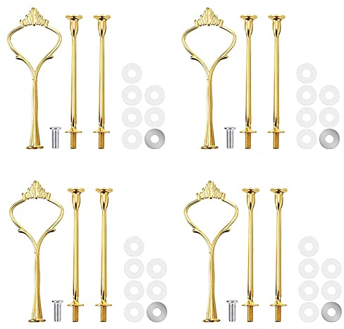 Koomiao Etageren Stangen Set,4 Sets Etagere Zubehör 2 bis 3 Etage für Hochzeitstorte Etagere Tortenständer Tortenhalter Torten mit Schrauben und Unterlegscheiben, für Dessertdisplay (Gold)
