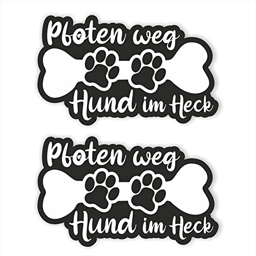 Folien-Zentrum - 2x Pfoten Weg Hund Im Heck Aufkleber zu je 13 x 8 cm - Hochwertiger Tuning Aufkleber für Auto - OEM & JDM Sticker - Lustige Autoaufkleber - Stickerbomb - Made in Germany