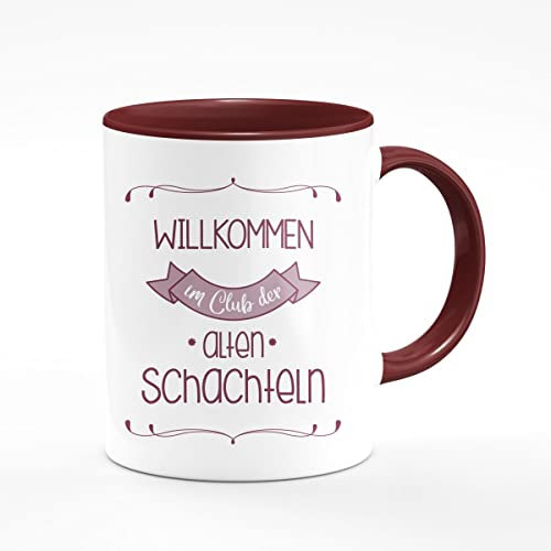 Tasse Geburtstagsgeschenk Willkommen im Club der alten Schachteln Kaffeebecher für Freundinnen Freunde und Kolleginnen und Kollegen Kaffeetasse mit Spruch Zitat Lustige Tasse GZM-Shop