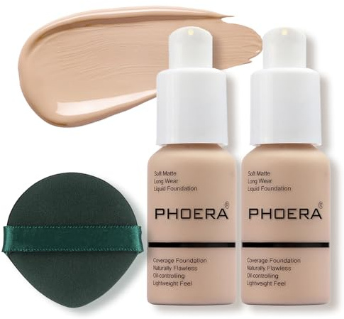 2PCS Full Coverage Foundation,Great Choice and Gift | Liquid Foundation,Waterproof,Long Lasting Perfect Matte Oil-Control Concealer (#102 Nude, 60ml)