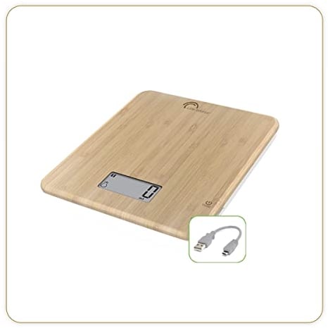 LITTLE BALANCE 8542 Slim Bambou USB-C, Balance de cuisine sans pile, Rechargeable USB-C, Réparable, 5 kg, Bambou véritable