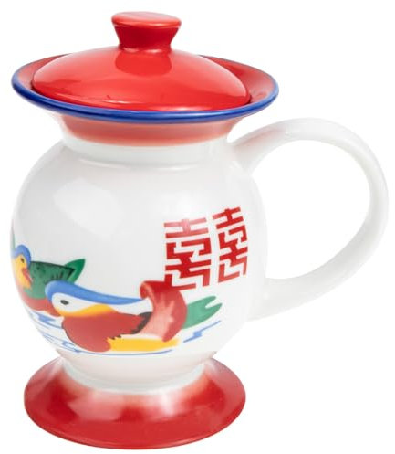 SHERCHPRY Old Style Ceramic Water Mug, Chinese Style Ceramic Mug with Lid, Chamber Pot Shaped Spoof Water Cup, Spittoon Cuspidor Shaped Cup for Coffee Tea Soup Milk
