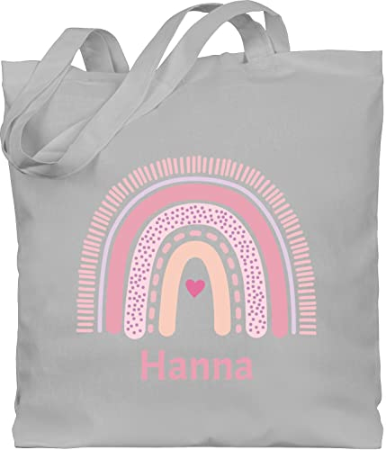 Baumwolltasche - Boho - Regenbogen - Unisize - Hellgrau - personalisierter jutebeutel kinder stoffbeutel name rainbow beutel tasche kindergarten personalisierte taschen bohemian schulkind