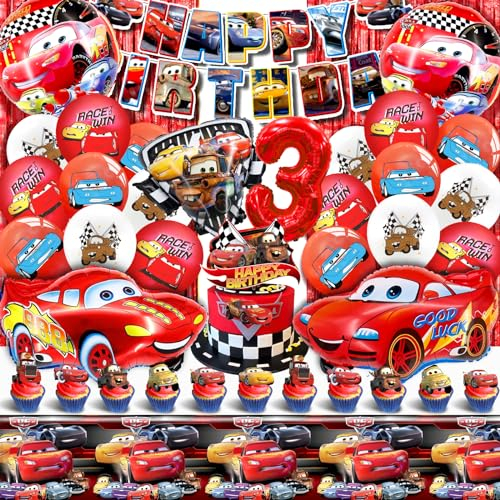 Car Deko Geburtstag, Car Folie Ballons, Car Geburtstagsdeko Set, Car Luftballon Geburtstag,Car Luftballons, Car Dekoration Geburtstag Happy Birthday Banner für 3 Jahre Kinder