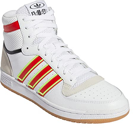 adidas Originals Herren Top Ten Hi Basketballschuhe, Weiß/Lebendiges Rot/Gelb, 43 EU