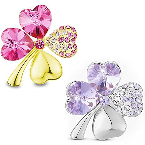 2 Stück Grüne Strassbrosche, Vierblättriges Kleeblatt Brosche, Legierungs-Kristall-Schal-Clip, Kristallbrosche, Weihnachtsbrosche, Brosche Symbol des Glücks für Frauen, Mädchen, Hochzeit (B)