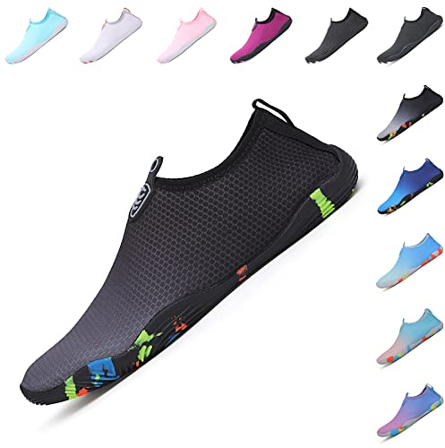 Baofular Badeschuhe Damen Herren Wasserschuhe Schwimmschuhe Sommer Strandschuhe Schnell Trocknend Aquaschuhe Surfschuhe für Meer Schwarz 45 EU