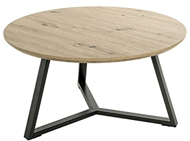 HAKU Möbel Couchtisch Eiche, schwarz, MDF, Metall - Maße: H 42 cm x Ø 80 cm, Style: Modern