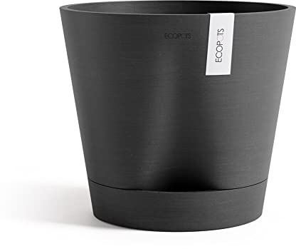 Ecopots Venice Moderner Blumentopf aus recyceltem Kunststoff mit Wasserspeicher, für drinnen und draußen, 40,6 cm, Weiß / Grau