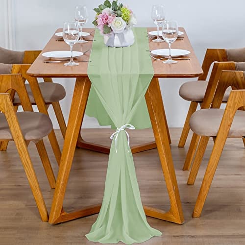 YUNSHANGHE Modern Chiffon Tischläufer, 70x600 cm Abwaschbar Tischdecke, Hochzeit Dekoratives Tischband aus Stoff, Table Runner, Tischdekoration für Hochzeit Geburtstage Kommunion (Matcha Grün)