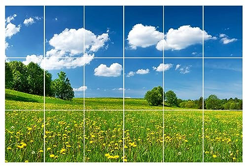 GRAZDesign Fliesenaufkleber Bad & Küche 15x20cm - 18 Stück | Motiv Grüne Wiese wasserfeste & selbstklebende Klebefliesen | Fliesenfolie Fliesenbild 90x60cm