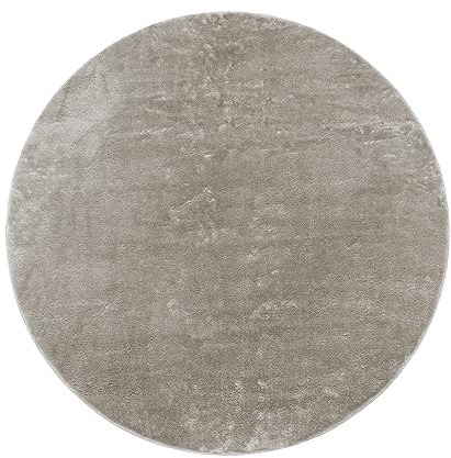 Paco Home Waschbarer Teppich Rund Wohnzimmer Kurzflor rutschfest Modern Flauschig Einfarbiges Muster, Grösse:80 cm Rund, Farbe:Grau