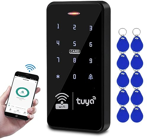 QTTYELOK WiFi Tuya Tastiera di controllo accessi 125KHz 13.56MHz RFID Tastiera Impermeabile IP68 Toccare Controllore di accesso Smart APP Sistema di Sblocco Remoto + 10pcs Portachiavi