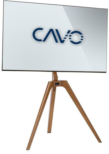 CAVO TV-Staffelei für 45 bis 65 Zoll Bildschirme bis 40 kg, Walnuss natur lackiert, Max VESA 400 x 400 mm Schwenkbar Universal Halterung für Flach & Curved Fernseher & Monitor