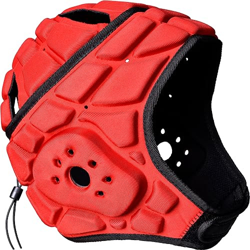 COOLOMG Kopfschutz Helm Sport Training Rugby Football Torwart Tormann Kopfprotektor Unterstützung verstellbar Rot