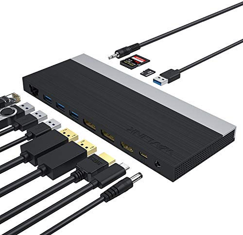 C-WAVLINK 13in1 Hub USB C,Supporto triplo schermo 4K con HDMI,2DisplayPorts,100W PD,Ethernet,Micro SD&SD Card Reader,4USB 3.0 e 1USB-C Porta per Windows/Mac e altro ancora