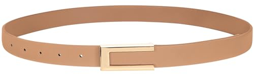 SUOSDEY Schmaler Gürtel für Damen, Dünner Ledergürtel Mode Taillengürtel für Kleid Jeans mit Goldschnalle khaki