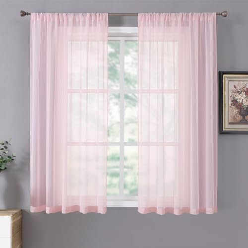 Tollpiz Tende corte velate per soggiorno, in lino, con tasca per bastone, filtrano la luce, per camera da letto, 96,5 x 114,3 cm di lunghezza, rosa, set di 2 pannelli