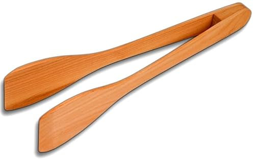 teemando® Pinzas de ensalada de madera de cerezo barnizadas de 30 cm, elegantes pinzas para servir