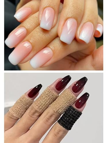 Ceboic 48Pcs Press on Nails Medium Coffin, French Tip Fake Nails Red Black Gradient White Pink False Nails Set, Artificial Full Cover Acrylic Stick on Nails for Women Girls Nails Art 2 Packs