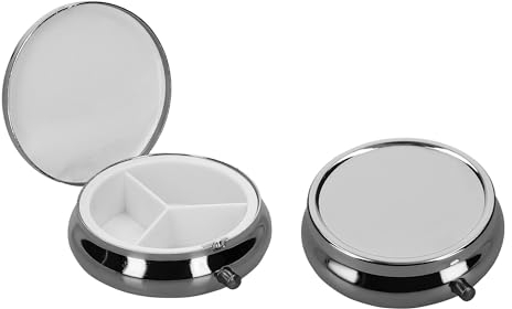 kwmobile 2x Edelstahl Pillendose mit 3 Fächern - 5,2 x 1,7cm - runde Tablettendose Box - Edelstahlpillendose - Dose in Schwarz