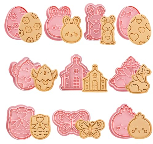 Cortadores Galletas Pascua, Juego de Cortadores de Galletas,10 Piezas Semana Santa Moldes de Galletas Huevo de Pascua, Conejito, Cabeza de Conejo, Conejito de Huevo y Zanahoria